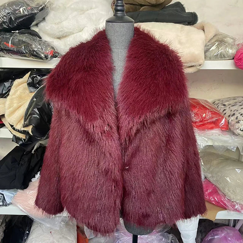 Damen Kurze Winterjacke Kunstfell Warm Modern