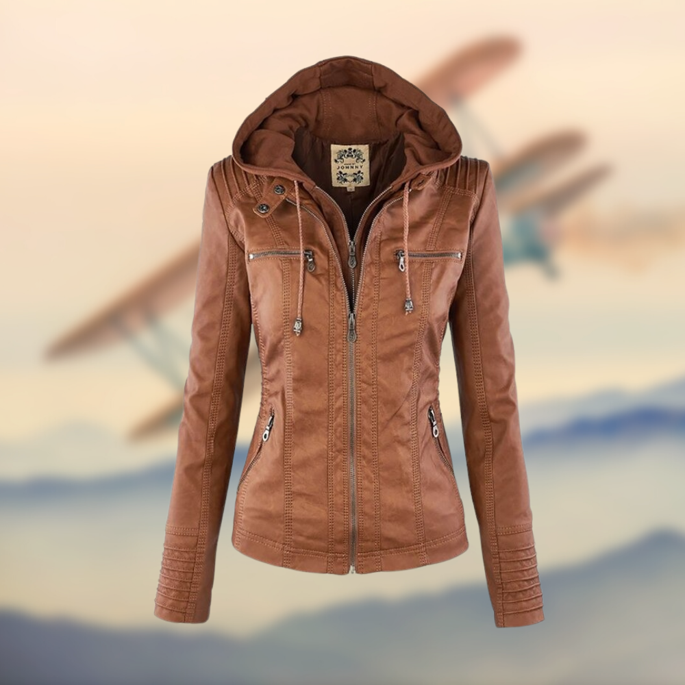 Lederjacke Damen Slim Fit Reißverschluss Modern
