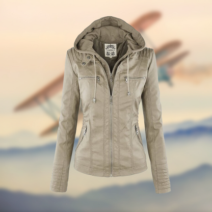 Lederjacke Damen Slim Fit Reißverschluss Modern