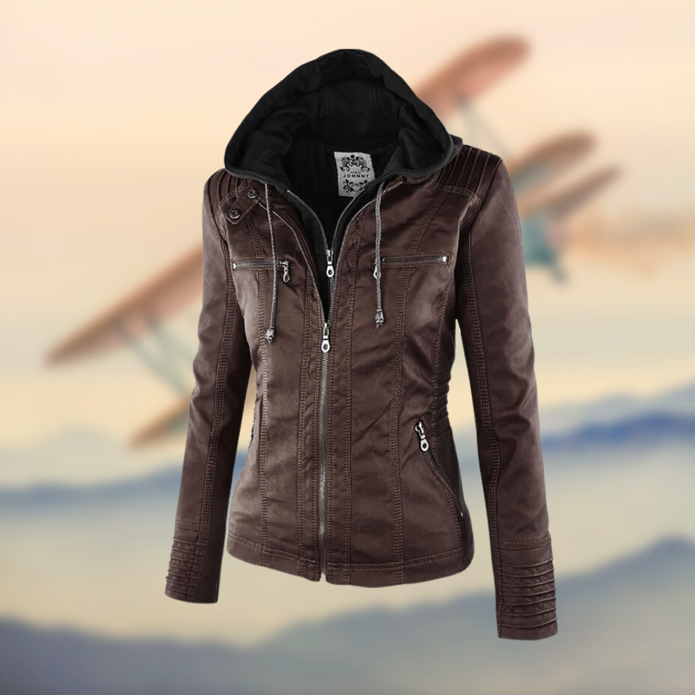 Lederjacke Damen Slim Fit Reißverschluss Modern