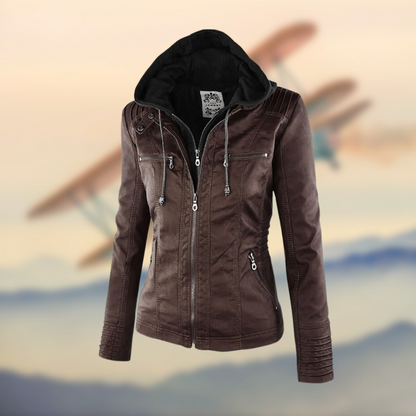 Lederjacke Damen Slim Fit Reißverschluss Modern