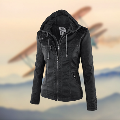 Lederjacke Damen Slim Fit Reißverschluss Modern