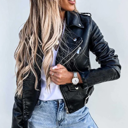 Lederjacke Damen Klassisch Winter Schwarz - BerlinGlamour