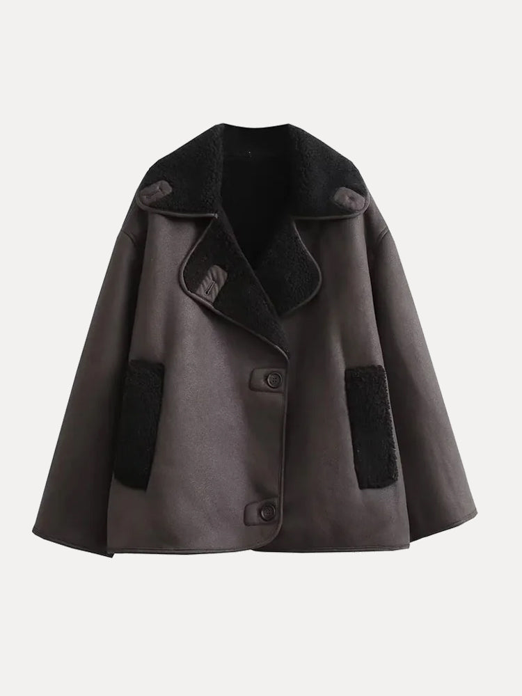Lederjacke Damen Winter Warm Geschnitten Locker