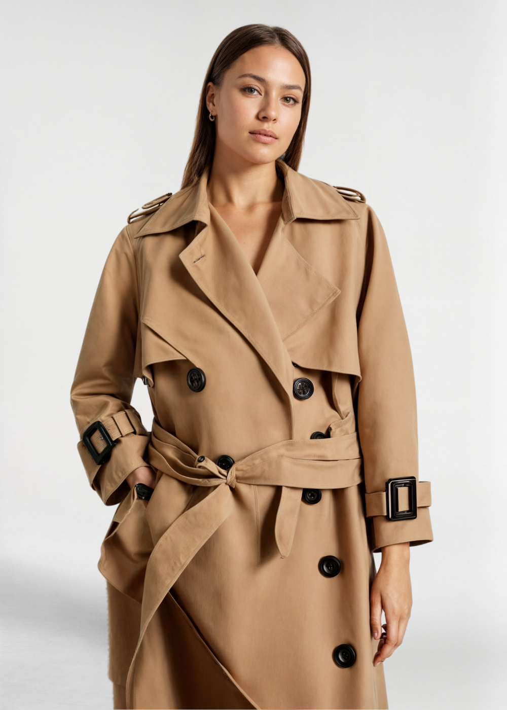 Damen Trenchcoat Lang Wasserfest Winter Mantel Mit Gürtel
