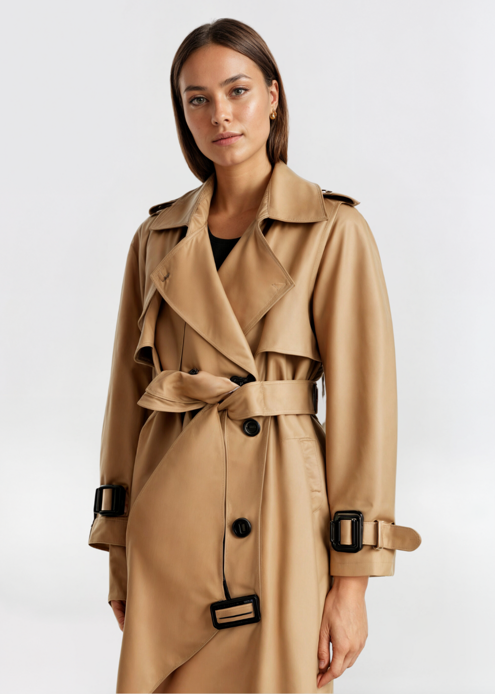 Damen Trenchcoat Lang Wasserfest Winter Mantel Mit Gürtel