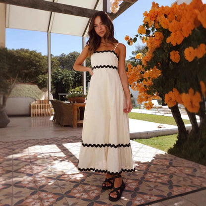 Damen Maxikleid A-Linie Spaghettiträger Sommerkleid