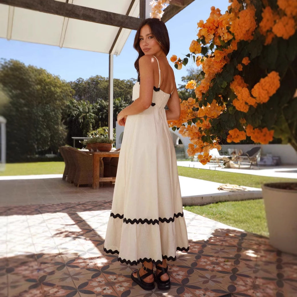Damen Maxikleid A-Linie Spaghettiträger Sommerkleid
