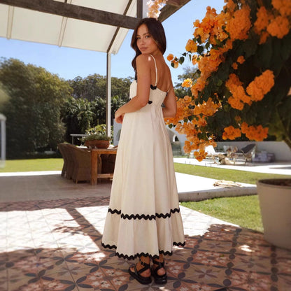 Damen Maxikleid A-Linie Spaghettiträger Sommerkleid