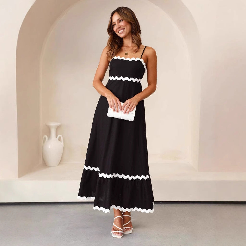 Damen Maxikleid A-Linie Spaghettiträger Sommerkleid