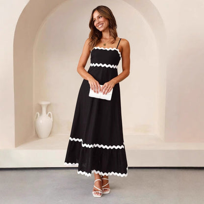 Damen Maxikleid A-Linie Spaghettiträger Sommerkleid