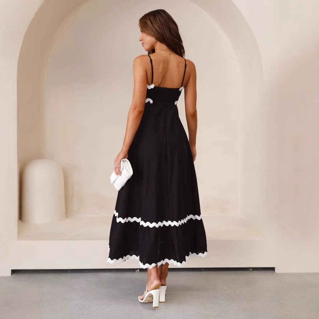 Damen Maxikleid A-Linie Spaghettiträger Sommerkleid