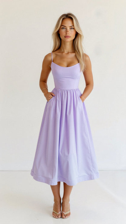 Damen A-Linie Midikleid im Ascot Stil Elegantes Kleid