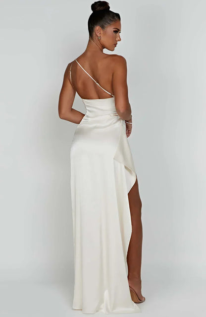 Damen Maxikleid mit Schlitz und Asymmetrischem Ausschnitt