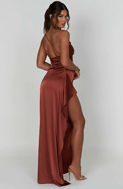Damen Maxikleid mit Schlitz und Asymmetrischem Ausschnitt