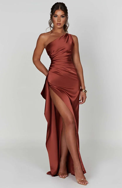 Damen Maxikleid mit Schlitz und Asymmetrischem Ausschnitt