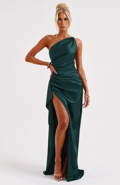 Damen Maxikleid mit Schlitz und Asymmetrischem Ausschnitt