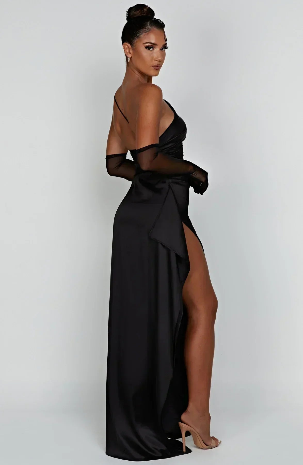 Damen Maxikleid mit Schlitz und Asymmetrischem Ausschnitt