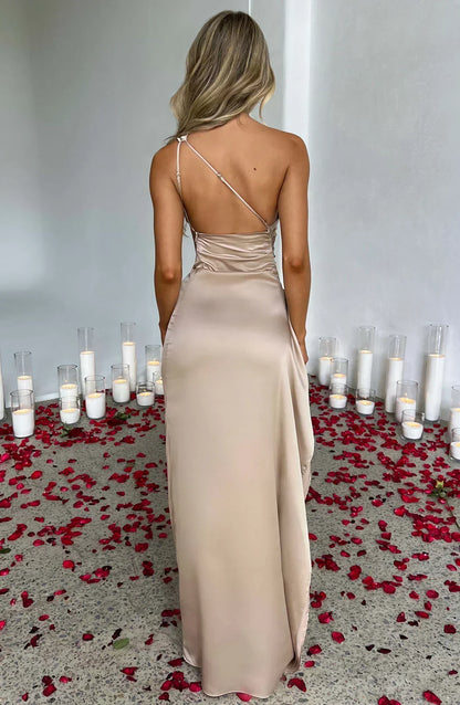 Damen Maxikleid mit Schlitz und Asymmetrischem Ausschnitt