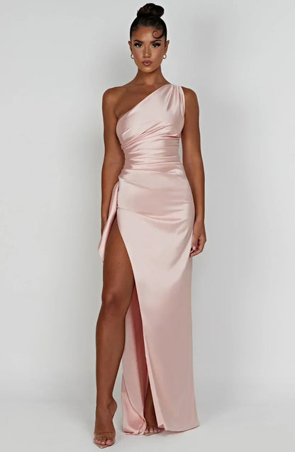 Damen Maxikleid mit Schlitz und Asymmetrischem Ausschnitt