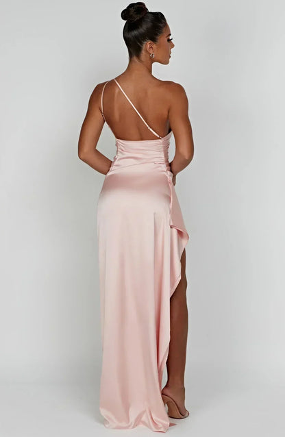 Damen Maxikleid mit Schlitz und Asymmetrischem Ausschnitt