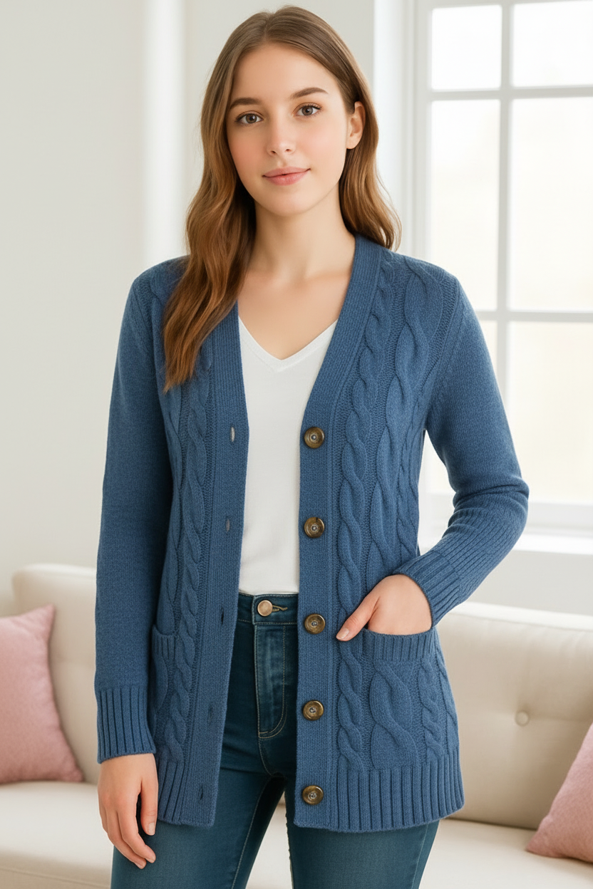 Damen Cardigan Strick Zopfmuster Frühjahr Modern - BerlinGlamour