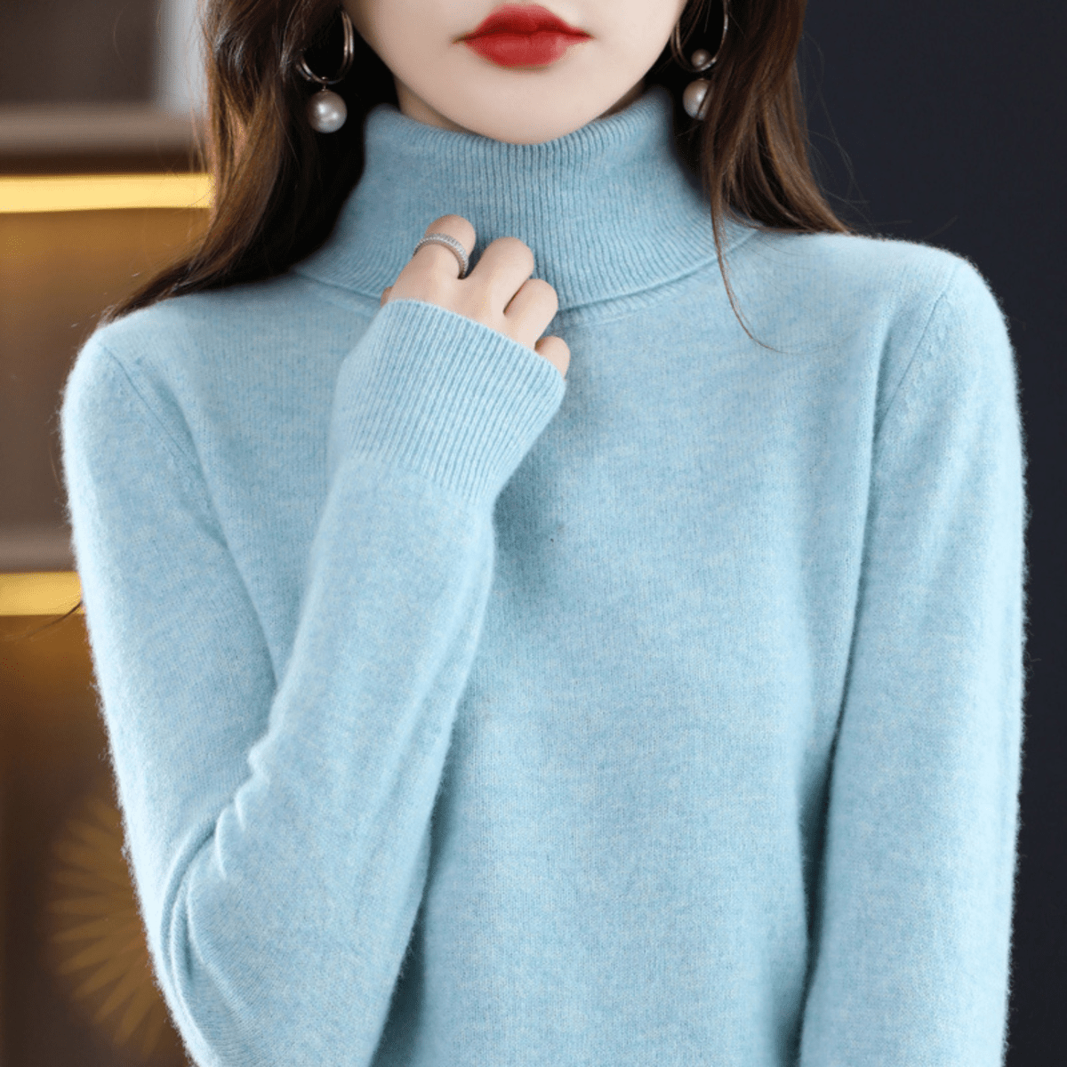 Damen Strickpullover Klassisch Warm Rollkragen