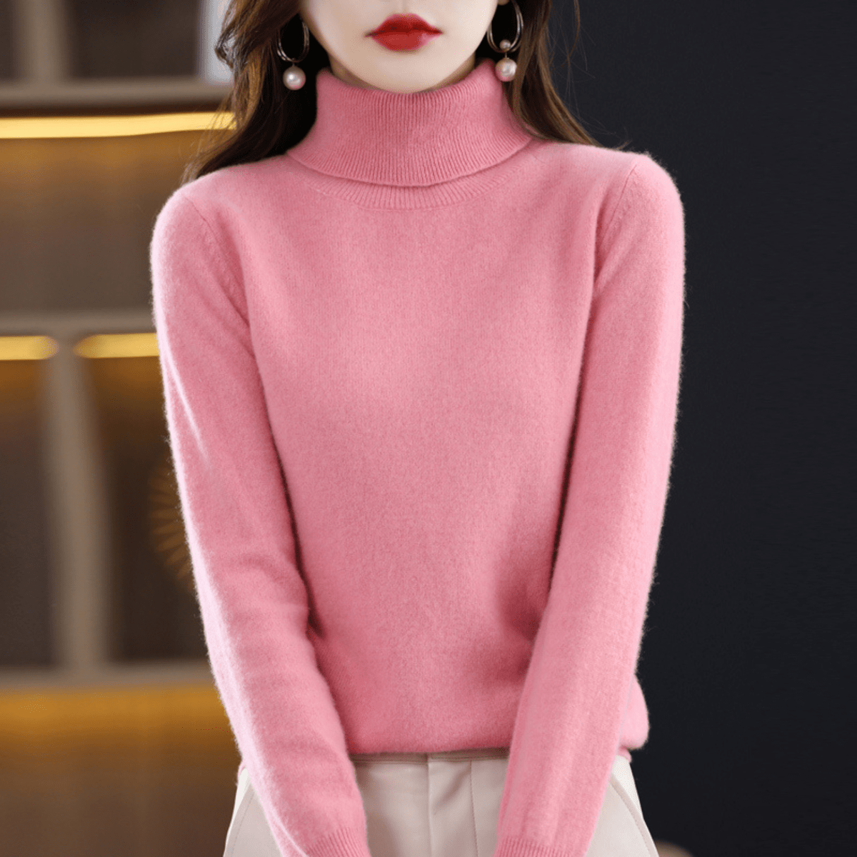 Damen Strickpullover Klassisch Warm Rollkragen
