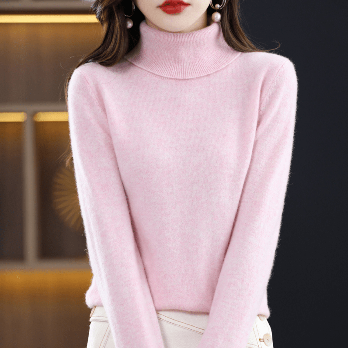 Damen Strickpullover Klassisch Warm Rollkragen