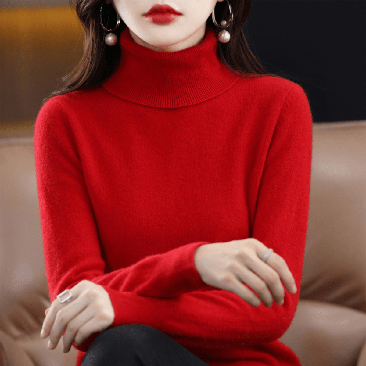 Damen Strickpullover Klassisch Warm Rollkragen