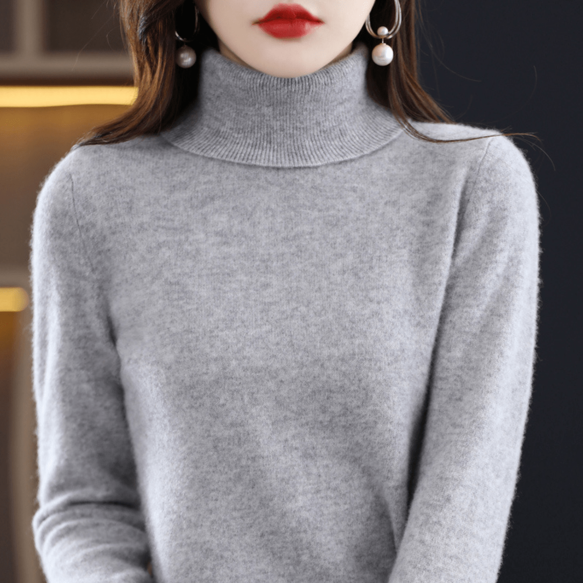 Damen Strickpullover Klassisch Warm Rollkragen