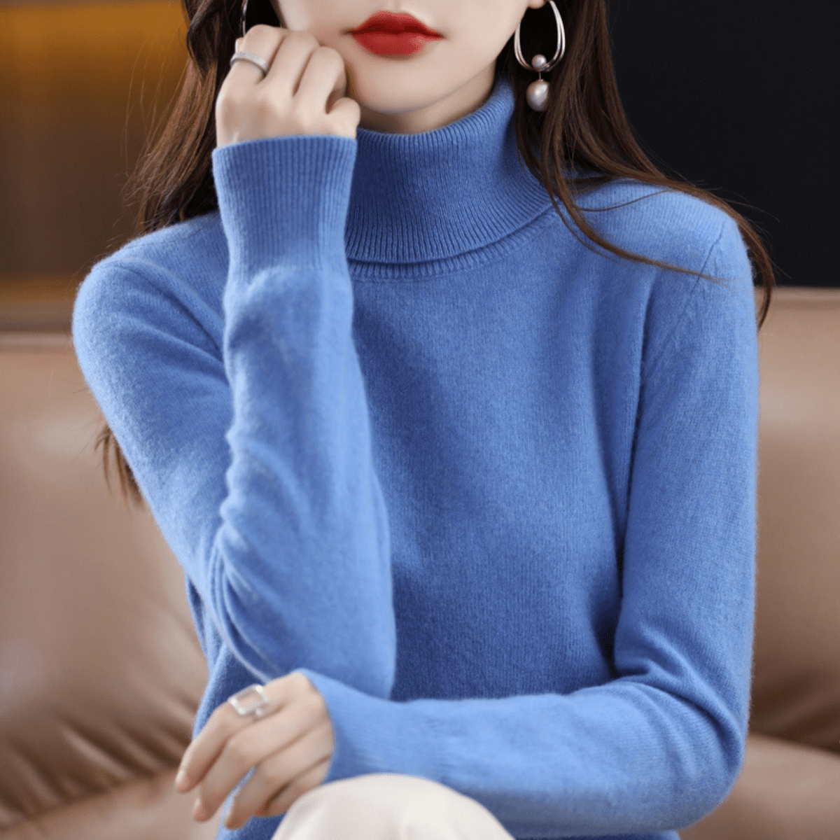 Damen Strickpullover Klassisch Warm Rollkragen - BerlinGlamour