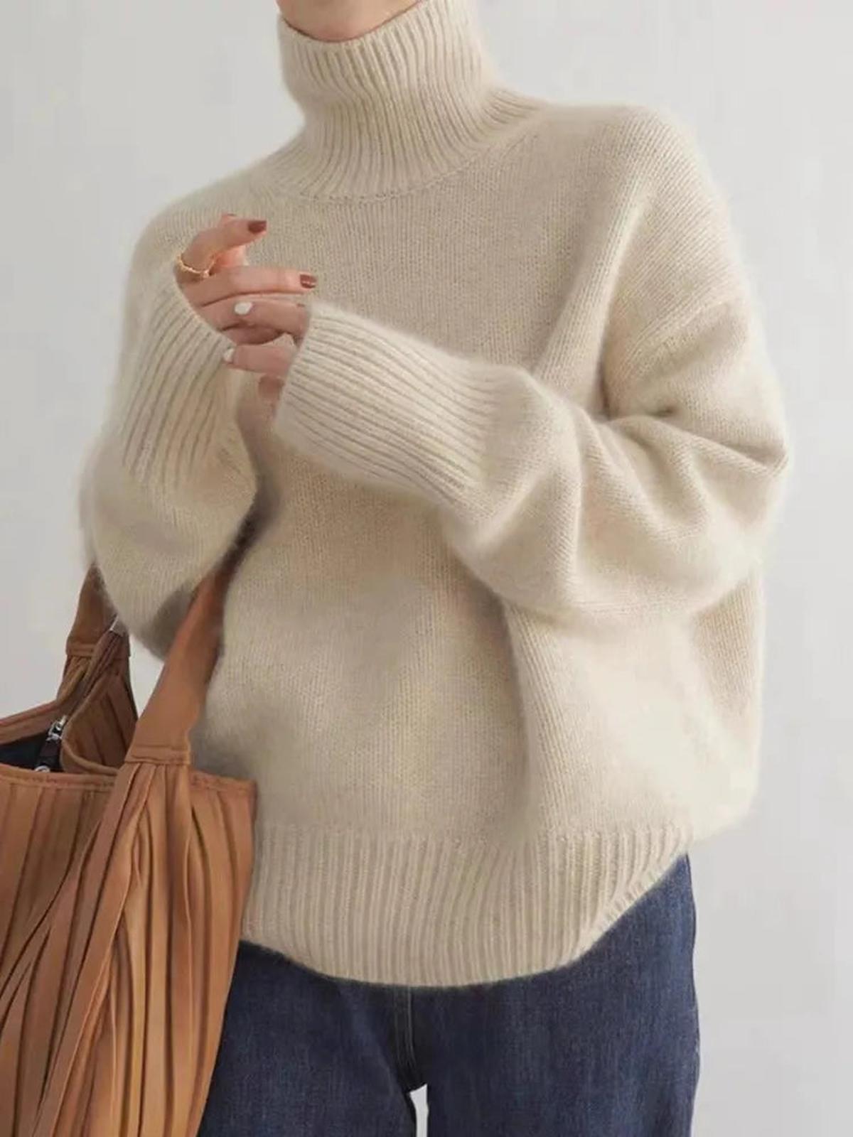 Damen Pullover Bequem Strick Hochkragen Warm - BerlinGlamour