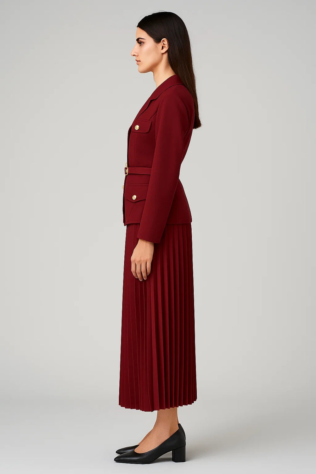 Damen Blazer Set Zweireihig mit Faltenrock Modern