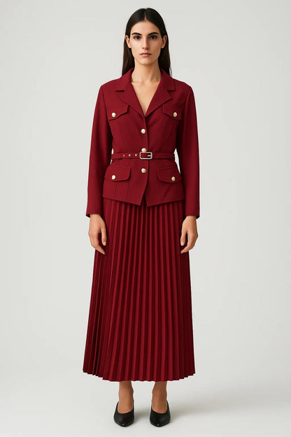 Damen Blazer Set Zweireihig mit Faltenrock Modern - BerlinGlamour