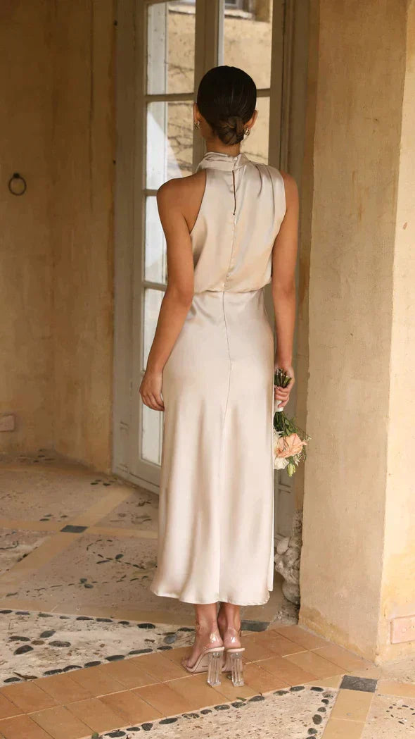 Damenkleid Midi Elegantes Neckholder Kleid mit Drapierung
