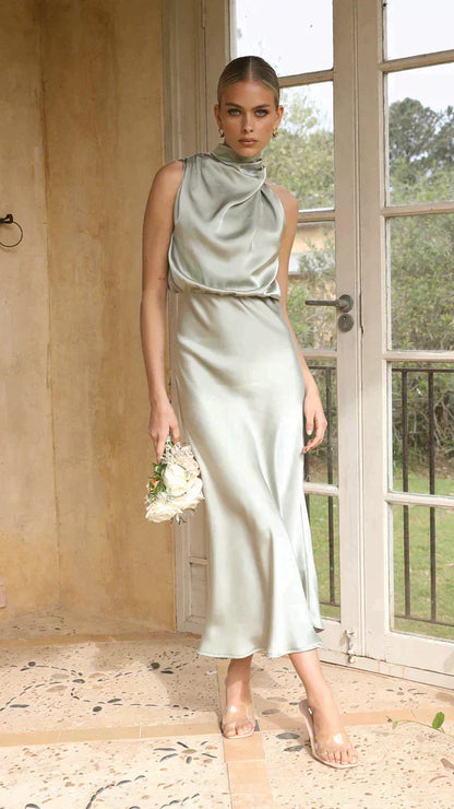 Damenkleid Midi Elegantes Neckholder Kleid mit Drapierung