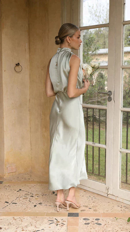 Damenkleid Midi Elegantes Neckholder Kleid mit Drapierung