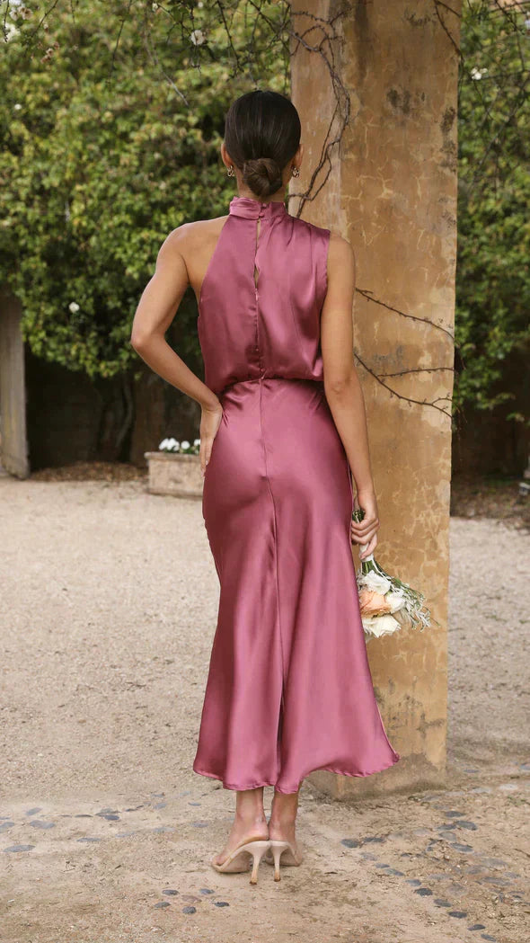 Damenkleid Midi Elegantes Neckholder Kleid mit Drapierung