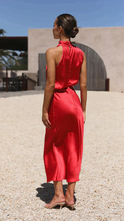 Damenkleid Midi Elegantes Neckholder Kleid mit Drapierung