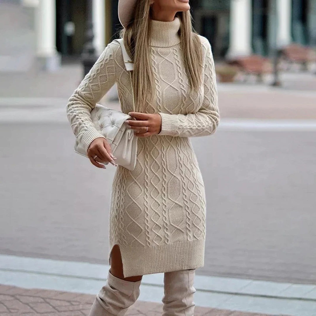 Strickkleid Rollkragen Zopfmuster Weich Warm