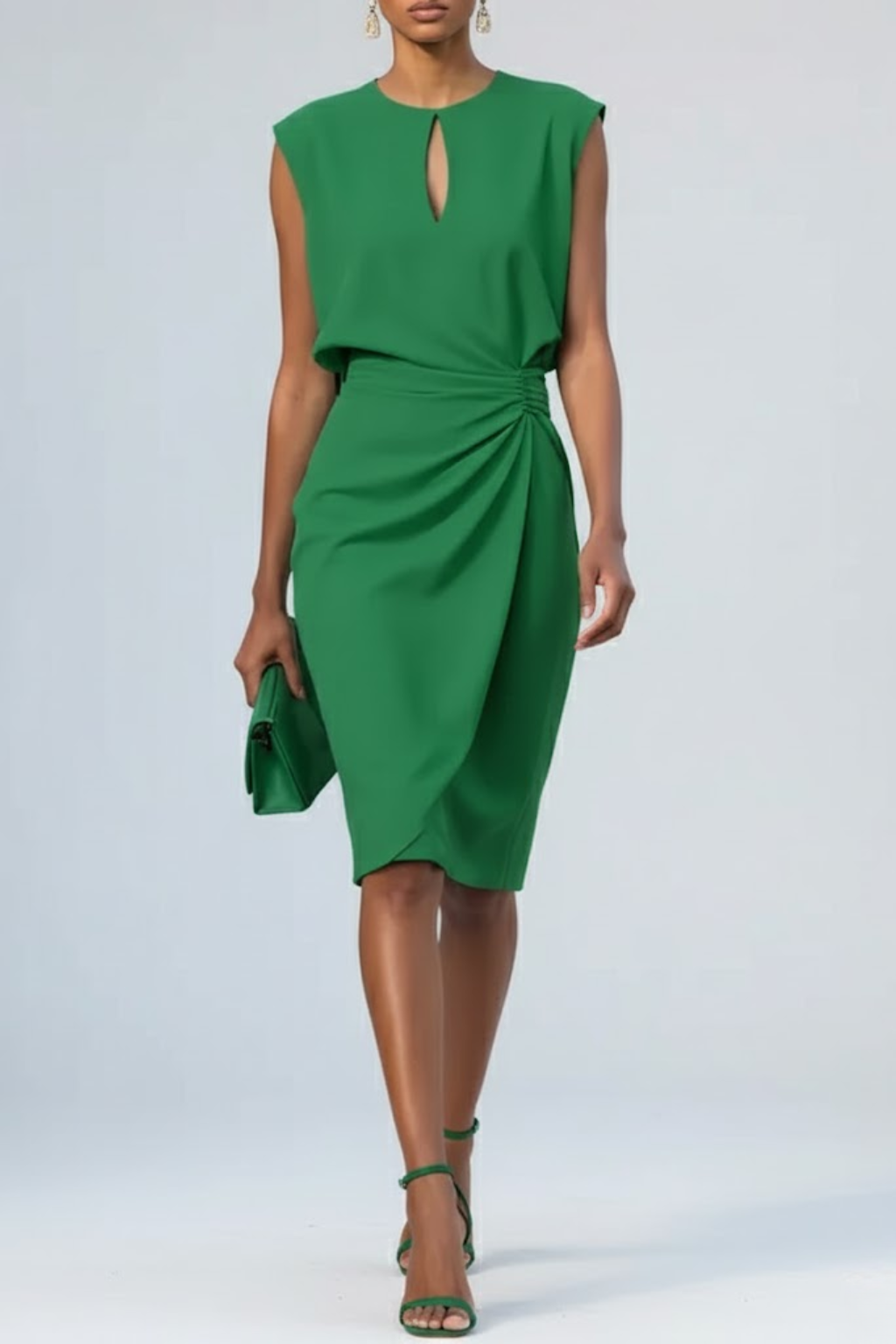 Damen Midi-Kleid mit V-Ausschnitt und Raffung Elegant