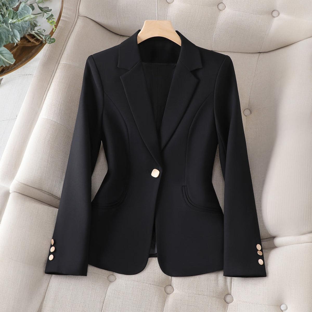 Damen Businessjacke Elegant Figurbetont Schwarz