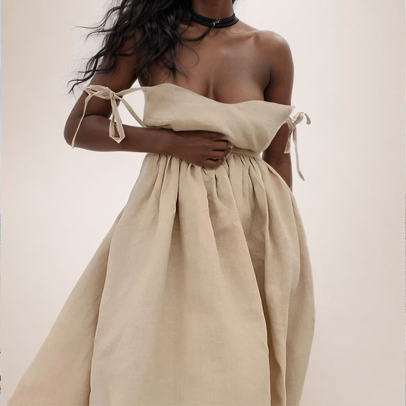 Damen Midikleid V-Ausschnitt Rückenausschnitt Sommerkleid
