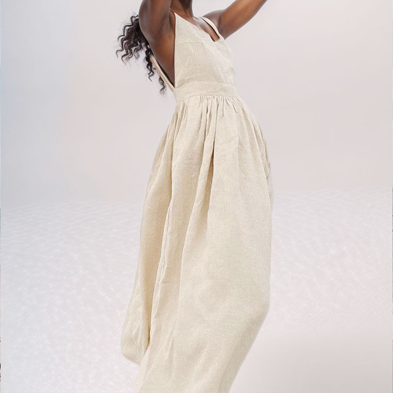 Damen Midikleid V-Ausschnitt Rückenausschnitt Sommerkleid