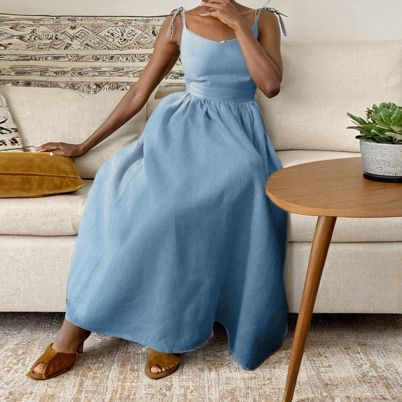 Damen Midikleid V-Ausschnitt Rückenausschnitt Sommerkleid