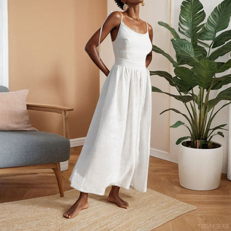 Damen Midikleid V-Ausschnitt Rückenausschnitt Sommerkleid