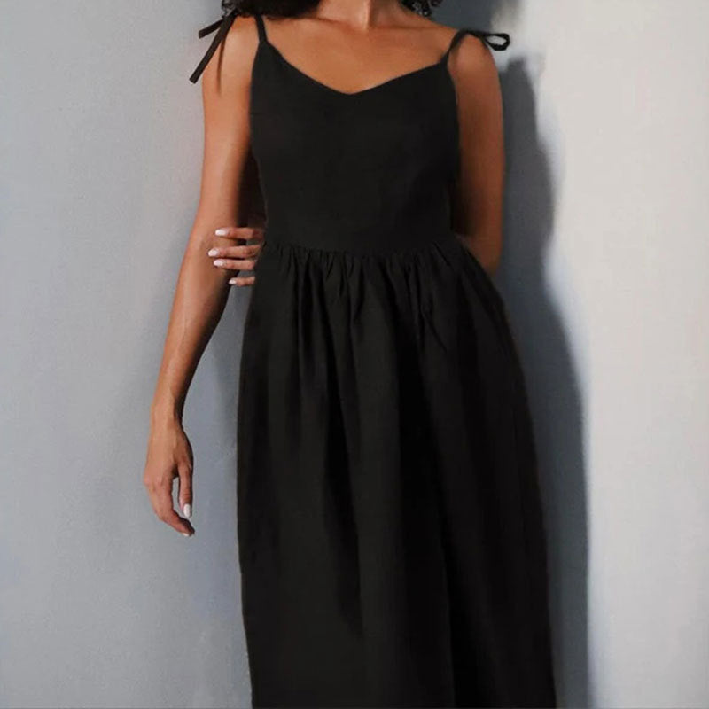 Damen Midikleid V-Ausschnitt Rückenausschnitt Sommerkleid