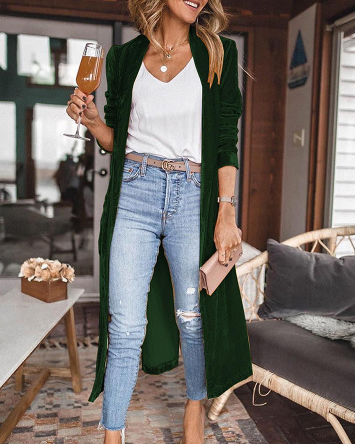Damen Strickjacke Langarm Offener Vorderteil Modern