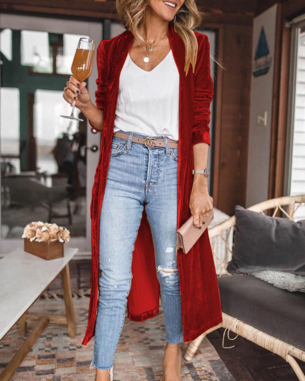 Damen Strickjacke Langarm Offener Vorderteil Modern